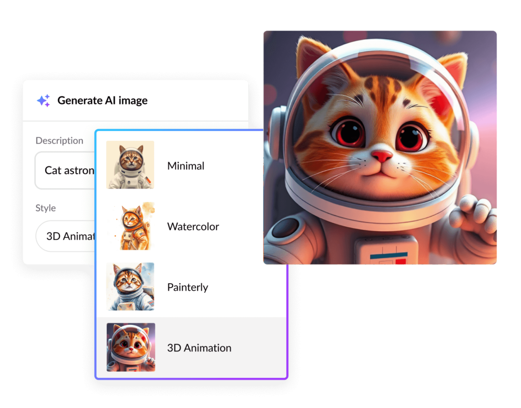 The 3D animation in Rise with new options to generate images with AI.